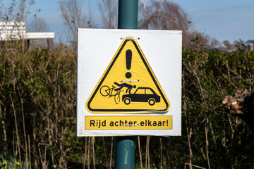Warning Sign Don’t Drive To Close Behind Each Other At Abcoude The Netherlands 15-3-2022