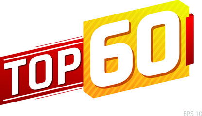 Top 60 word on red and yellow ribbon. Vector illustration.