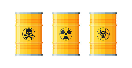 Barrels with dangerous chemical liquid. Safe tank for hazardous radioactive substances vector illustration isolated on white background.