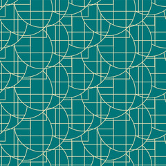 Abstract seamless pattern. Green art deco print. Geometric shape with lines and cirles. Vector stock illustration