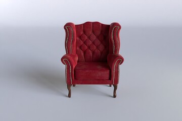 3d rendering red velvet wing chair on white background