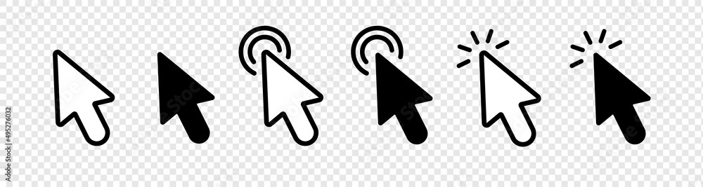 Fototapete Pinter cursor computer mouse click icon set. Clicking and pointing cursor. Mouse pointer set. Arrow cursor. Pointer cursor line icons. Click cursor. Vector illustration.