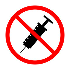 Prohibited syringe icon. No vaccination sign. Isolated vector illustration