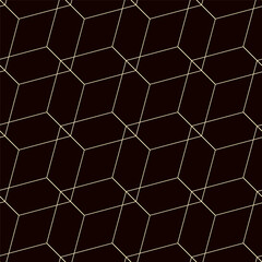 Volume cube seamless pattern. Art deco style. Black abstract print. Golden geometric shape. Vector stock illustration