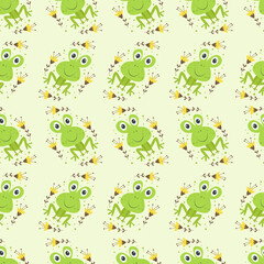 Seamless pattern with cute frog vector illustration in cartoon style