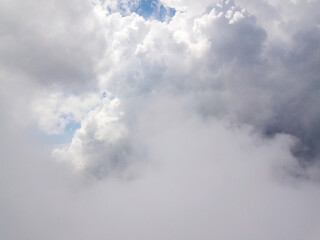 High flying in the clouds. Aerial drone view.