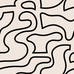 Seamless pattern with abstract outline organic shapes. Vector hand drawn background in minimalist boho doodle style