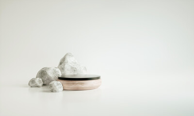 Podium, pedestal or platform, background for the presentation of cosmetic products. 3d podium. Place for ads. 3D rendering. Product presentation blank podium.