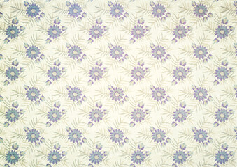 Retro background with floral ornament for card design, scrapbooking, packaging or wrapping. Purple flowers on a light background.
