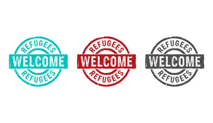 Refugees Welcome and help stamp and stamping