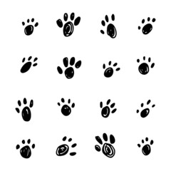 Fototapeta premium Set of pet's paws. Black and white, linear, hand drawn sketch