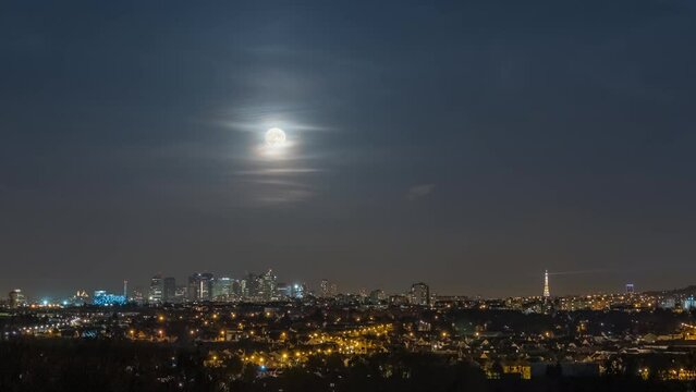 Night Cityscape of Paris With Eiffel Tower and La Defense
