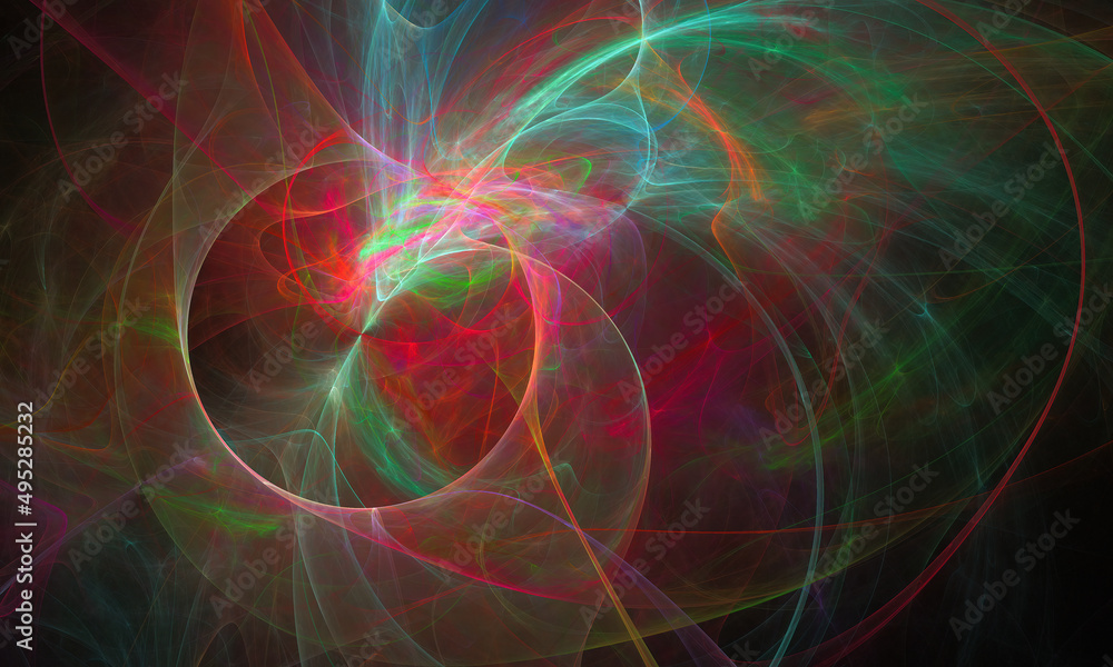 Wall mural abstract colorful fractal in blue and red color on black background. circle design element