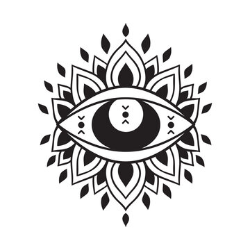 Moon Mystical. Mandala Lotus logo. Vector Illustration. Boho Mandala