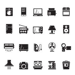 Silhouette Household appliances and electronics icons - vector icon set