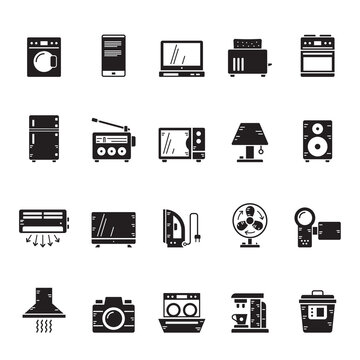 Silhouette Household appliances and electronics icons - vector icon set