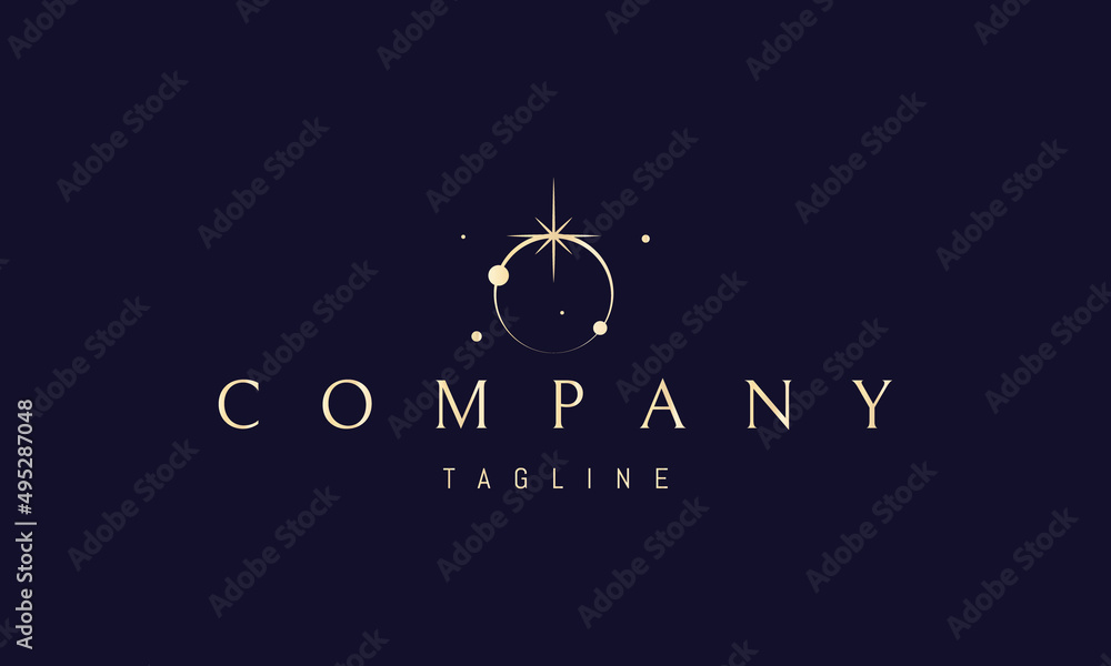 Wall mural vector golden logo on which an abstract image of a solar eclipse with a shining star on it.
