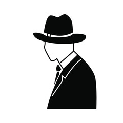 Man with suit and hat. Person profile sketch vector silhouette
