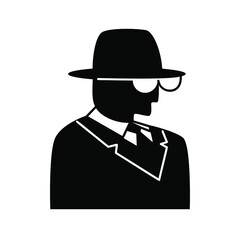 Black Man with suit and hat, sunglasses. Human profile sketch vector silhouette.