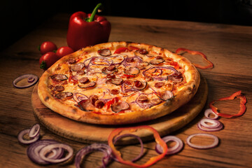 delicious italian pizza served on wooden table