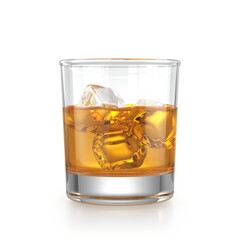 Whiskey glass with whiskey and ice cubes isolated on white background - 3d rendering