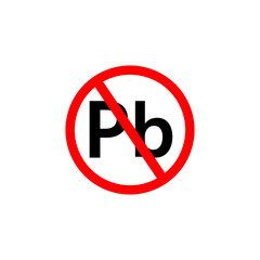 No Plumbum Pb icon. No lead red vector prohibited sign. 