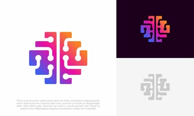 brain technology logo icon design vector