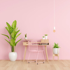 Pink living room with copy space, 3D rendering