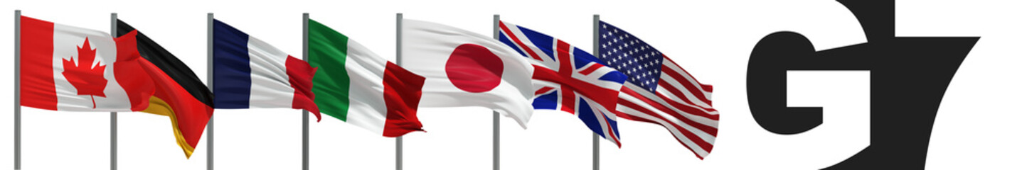 drapeaux des septs pays du G7 - fond blanc - rendu 3D