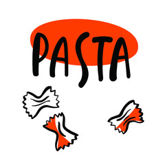 Italy noodles doodle set. Black and Orange sketch vector illustration. Pasta collection drawings vector set. Vector vintage italian pasta restaurant illustration. Great for menu, banner, flyer, card.