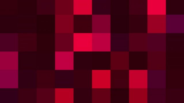 Background of colored pixel squares. Motion. Square background in retro pixel style. Colored squares with shades of color move on surface