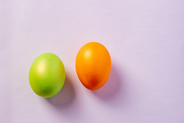 colored painted eggs on a white background. High quality photo