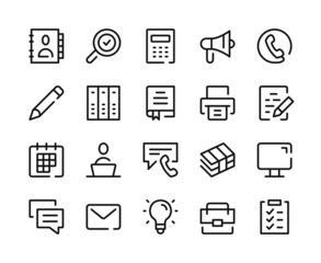 Office icons. Vector line icons set. Business, office work concepts. Outline symbols, linear graphic elements. Modern design