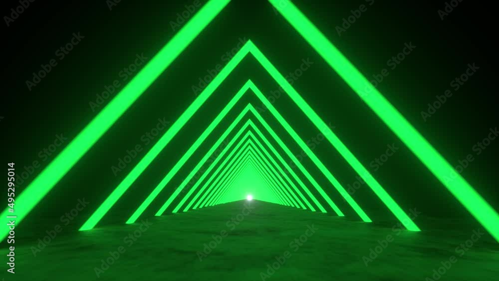 Poster moving forward through an endless futuristic triangular tunnel. 4k video animation loop.
