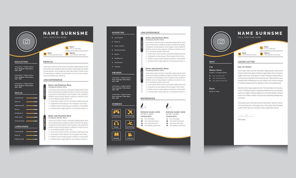 Resume and Cover Letter Layout Set with Black Sidebar Template Element 