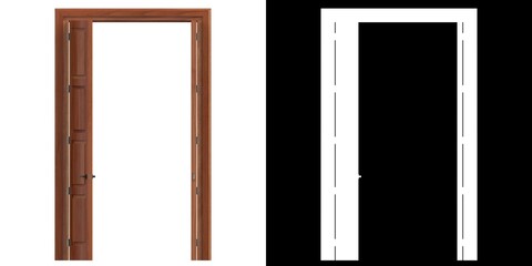 3D rendering illustration of a tall wooden door
