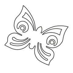 Hand-drawn black vector illustration of one butterfly is flying on a white background