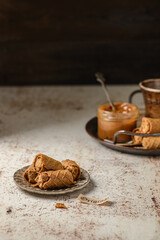 cookies with caramel on a tray