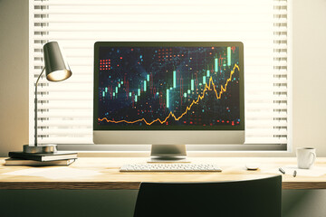 Computer monitor with abstract financial graph, finance and trading concept. 3D Rendering