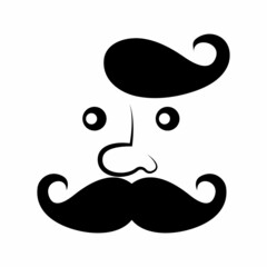 Beard nose bangs eyes silhouette in black on a white background. A man's face.