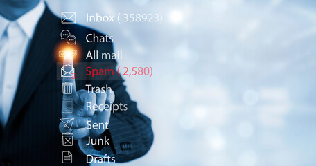 Email concept with laptop spam and virus computer monitor internet security concept, Businessman...