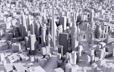 Fototapeta na wymiar Modern city with skyscrapers, office buildings and residential blocks. 3D rendering illustration areal view