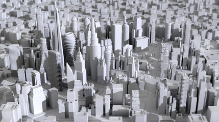 Modern city with skyscrapers, office buildings and residential blocks. 3D rendering illustration areal view