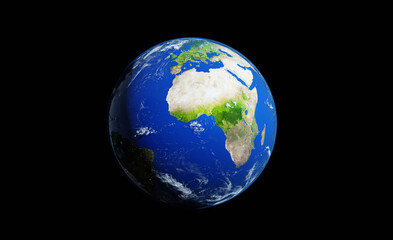 Planet Earth 3D rendering illustration. Planet lit up with sun light, showing Africa