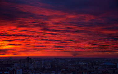 landscape of the sunset sky over the city