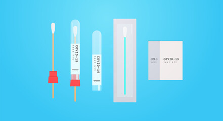 Vaccine bottle and coronavirus pandemic test flat illustration.