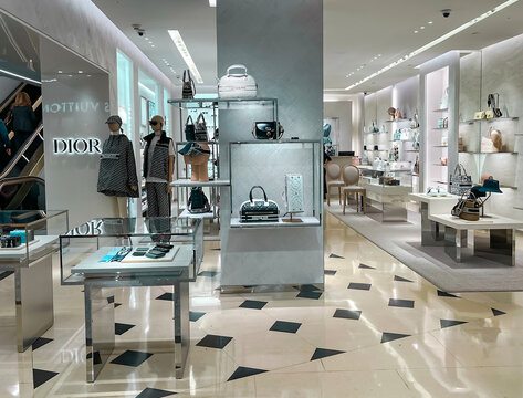 SPAIN, BARCELONA, MARCH, 2022 - Modern interior of Christian Dior boutique in El Corte Ingles shopping mall, Barcelona. Spain