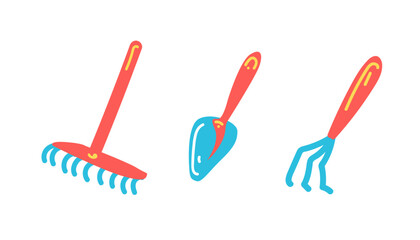 Vector illustration Set with garden tools shovel and rake