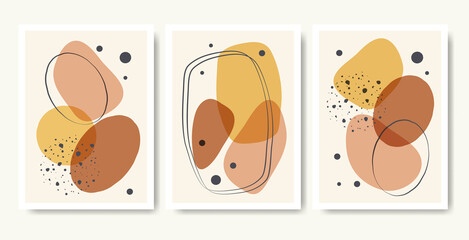 Set of minimal posters with abstract organic shapes. Earth tone composition collage style.