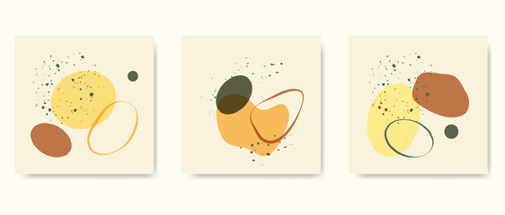 Set of minimal square posters with geometric shapes. Composition in trendy contemporary collage style